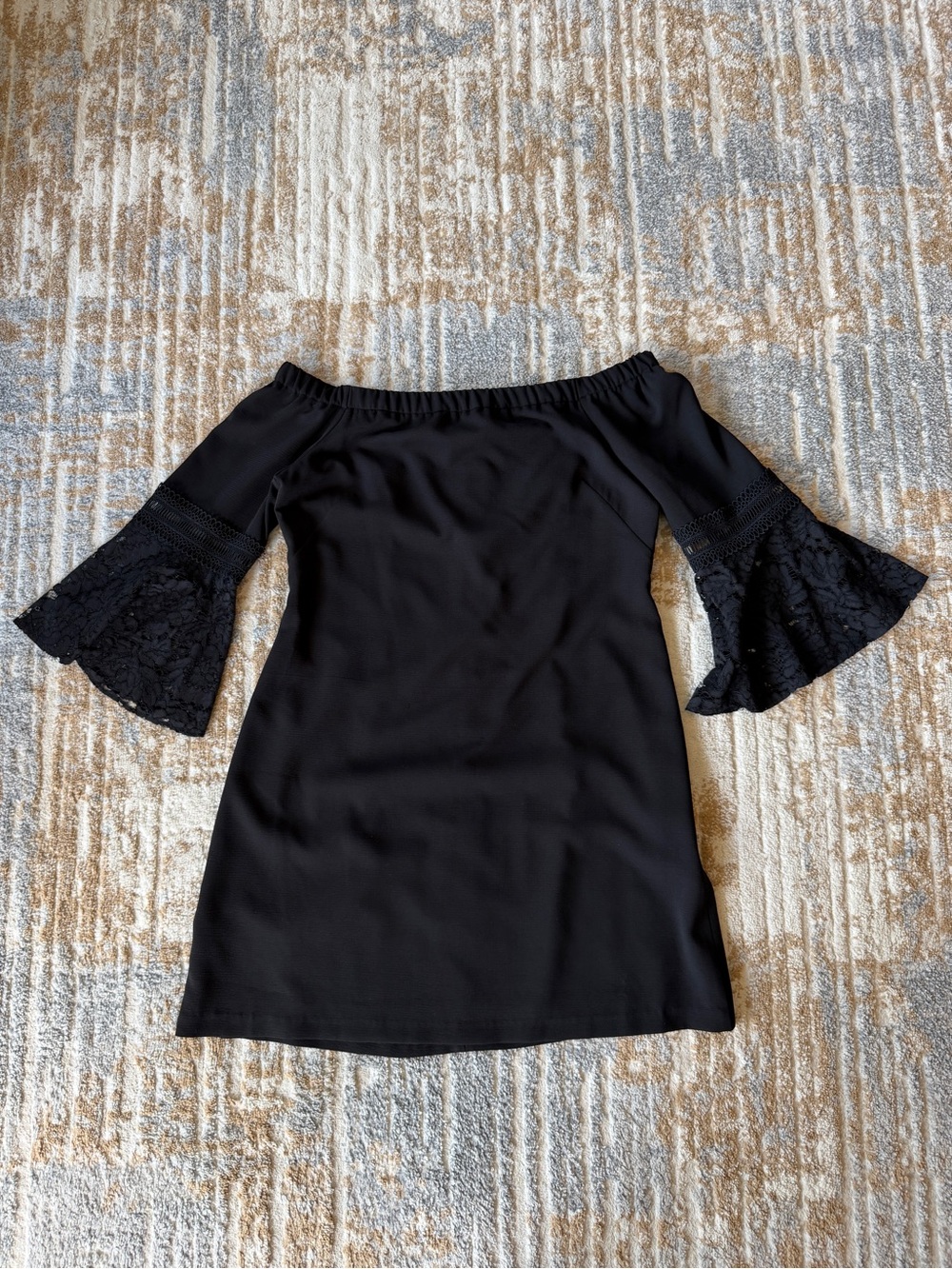 Eliza J Black Off-Shoulder Lace Bell-Sleeve Dress